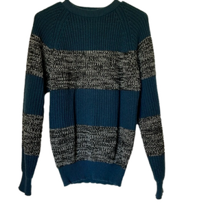 MAX Vintage 1980s Knit Strip Pullover Sweater, Women’s L, Blue Black